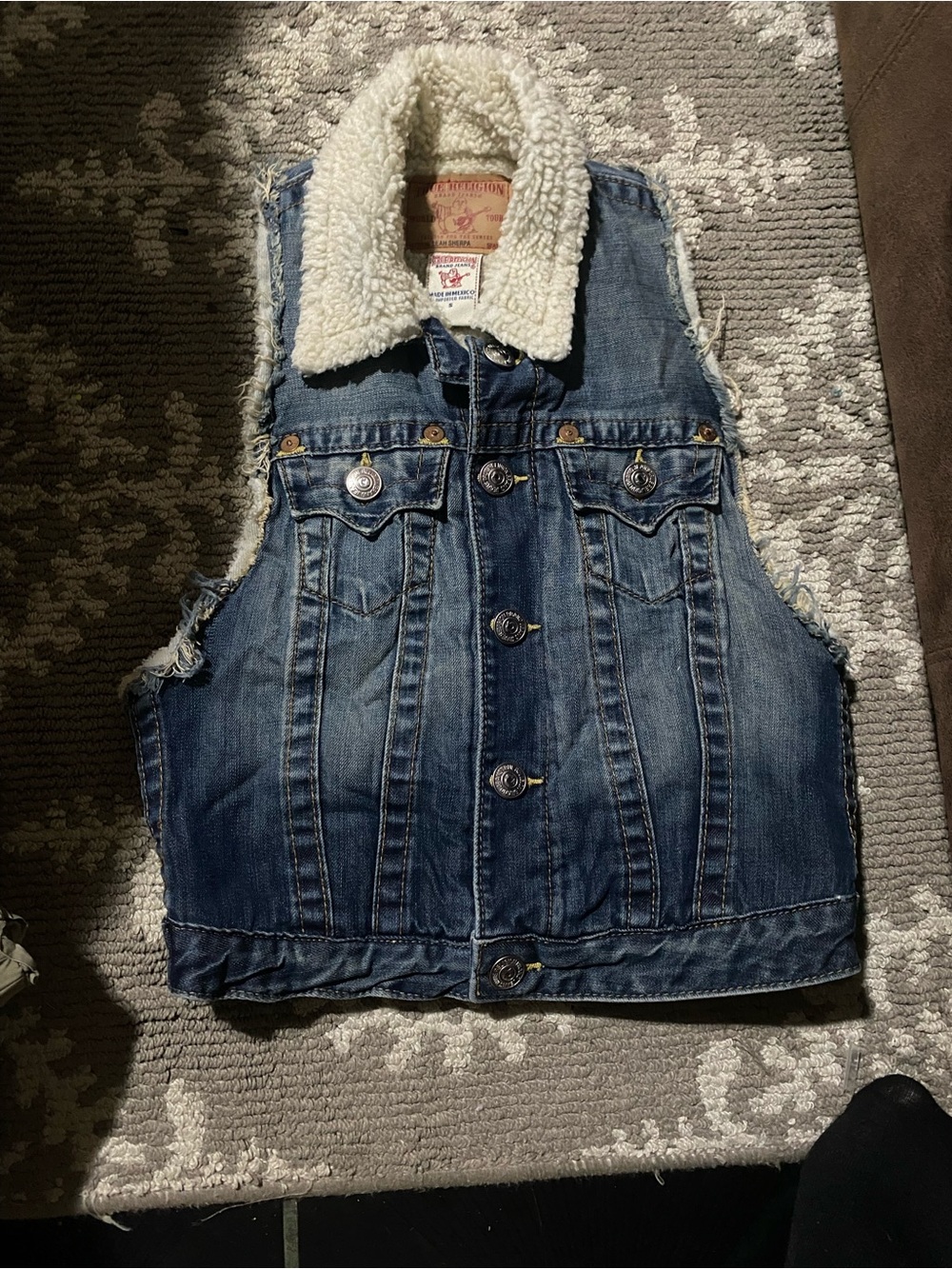 True Religion Women Denim Sherpa-Lined Vest Jacket Size S